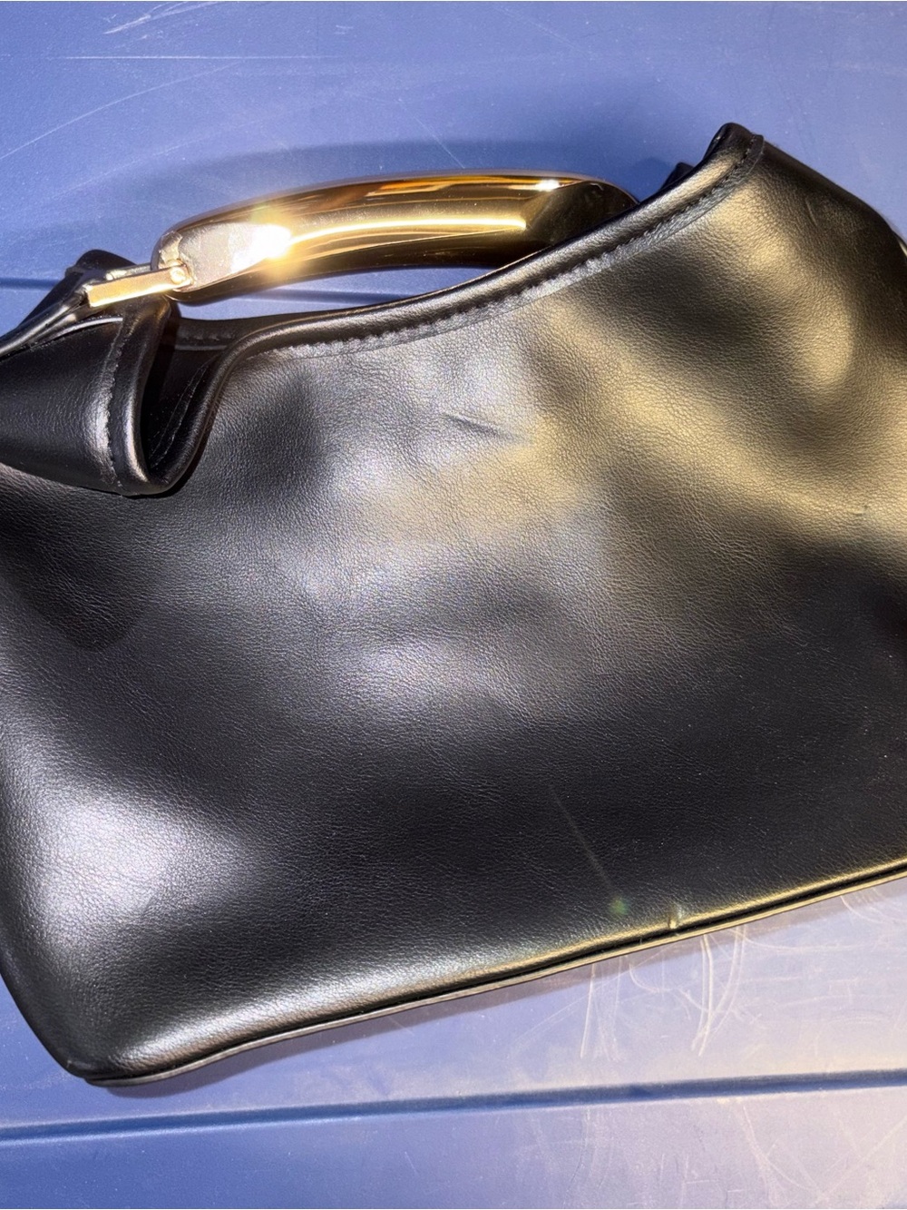 Black Handheld Purse Bag with Gold Handle